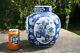 10 Tall 19th C. Antique Chinese Porcelain Blue White Large Jar With Lid Marks