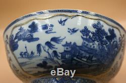 11 Large 18th C. Antique Chinese Porcelain Blue & White with Gilt Painted Bowl