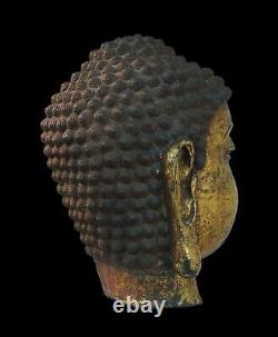 16 Century Large Antique Chinese Tibetan Bronze Iron Gilled Buddha Bust