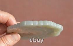 18C or 19C Chinese White Jade Carved Carving Large Plaque Pendant Cloud & Lily