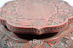 18th C. ANTIQUE LARGE CHINESE LACQUER CINNABAR TABLE STAND VASE BOWL WOOD