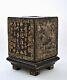 19c Chinese Gilt Lacquer Wood Box Large Scholar Seal Chop Chirography & Figure
