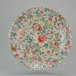 19/20C Chinese Porcelain Large 37cm plate Millefleur Qianlong marked Flowers