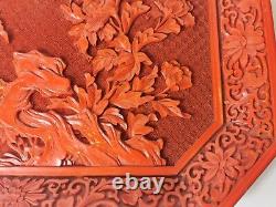 19/20th century Chinese CARVED RED LACQUER large plate #23