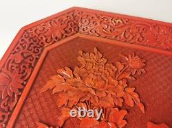 19/20th century Chinese CARVED RED LACQUER large plate #23