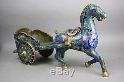 19th/20th C. Chinese Large Cloisonné Horse And Cart