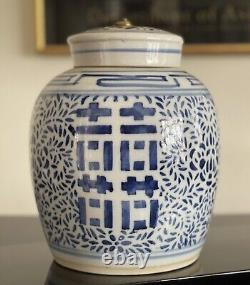 19th Century large blue and white Chinese Happiness ginger jar lamp base