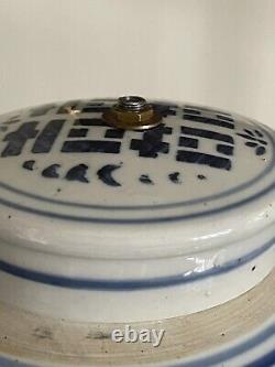 19th Century large blue and white Chinese Happiness ginger jar lamp base