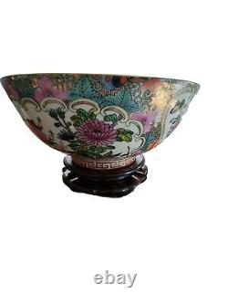 20th Century Chinese Export Famille Rose Medallion LARGE bowl withstand floral