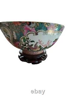 20th Century Chinese Export Famille Rose Medallion LARGE bowl withstand floral