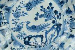 28 cm large antique deep chinese porcelain plates with birds and landscape 18thC
