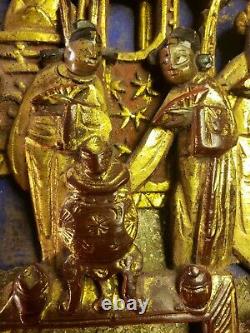 2 Large Antique Chinese Hand Carved Gilt Wood temple Panels