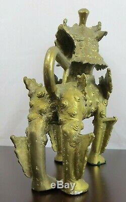 2 Large Guardian FOO DOGS Set Chinese TEMPLE Brass/Bronze Foodog ANTIQUE Metal