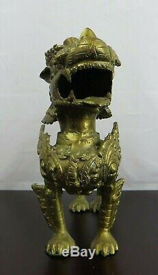 2 Large Guardian FOO DOGS Set Chinese TEMPLE Brass/Bronze Foodog ANTIQUE Metal