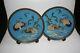 2 Pcs Antique Chinese Japanese Bronze Cloisonne Carved Painted Large Plate