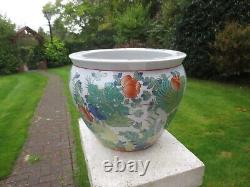 2 Superb Oriental Chinese Large Fish Bowl / planter Plant Pots