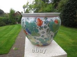 2 Superb Oriental Chinese Large Fish Bowl / planter Plant Pots