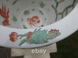 2 Superb Oriental Chinese Large Fish Bowl / planter Plant Pots