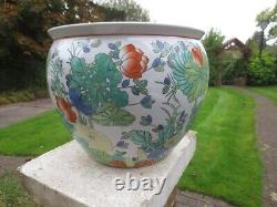 2 Superb Oriental Chinese Large Fish Bowl / planter Plant Pots