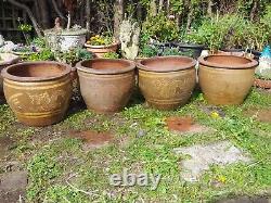 4 Large Antique Chinese Brown Glaze Dragon Jardiniere Pot Planters