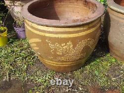 4 Large Antique Chinese Brown Glaze Dragon Jardiniere Pot Planters