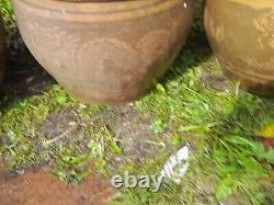 4 Large Antique Chinese Brown Glaze Dragon Jardiniere Pot Planters