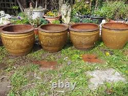 4 Large Antique Chinese Brown Glaze Dragon Jardiniere Pot Planters