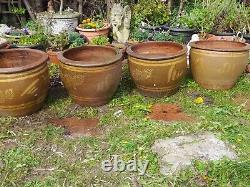 4 Large Antique Chinese Brown Glaze Dragon Jardiniere Pot Planters