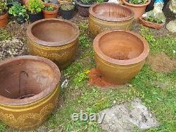 4 Large Antique Chinese Brown Glaze Dragon Jardiniere Pot Planters