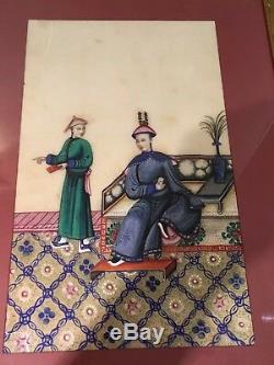 4 Large Framed Antique Chinese Rice Paper Paintings, pith