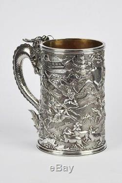 521 Grams Large Chinese Export Silver Tankard 1860 Coat Of Arms Of Scotland