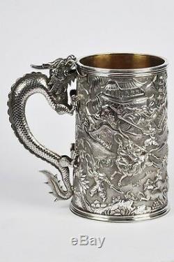 521 Grams Large Chinese Export Silver Tankard 1860 Coat Of Arms Of Scotland