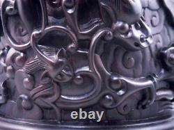7 African Rosewood ZITAN Wood 9 Dragons Hand Carved EXTRA LARGE Heavy Brush Pot