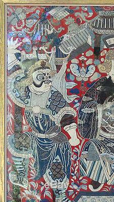 ANTIQUE 18c-19c CHINESE LARGE GOLD&SILVER EMBROIDERY WALL HANGING OF OPERA SCENE