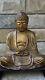 Antique 19c Chinese Large Gilt Bronze Seated Buddha Statue On Wood Stand