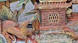 ANTIQUE 19c CHINESE LARGE TEMPLE WOOD CARVED GILT PIRCED ARCHITECTURAL PANEL