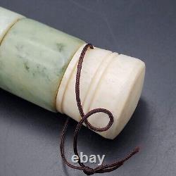 ANTIQUE Asian CHINESE LARGE INK BRUSH GREEN JADE RINGS HANDLE. Horsehair Brush