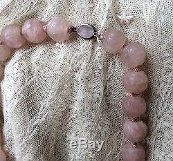 ANTIQUE CHINESE CARVED ROSE QUARTZ SHOU Large beads choker NECKLACE