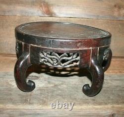 ANTIQUE CHINESE CARVED WOOD DISPLAY STAND Large 10 1/2 wide Asian #6
