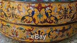 ANTIQUE CHINESE LARGE 16D CLOISONNE COVERED BOX With DRAGON JADE INSERT IN LID #2