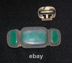 ANTIQUE JADE BUCKLE Chinese 19th Century Large / Brass Mounting (5E4)