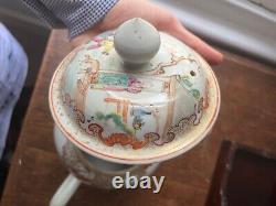 A Chinese rare large Canton famille rose + gilt teapot and cover 18th C Qianlong