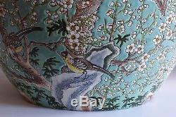 A Large 20th Century Chinese Porcelain Famille Magpie Prunus Enameled Jardiniere