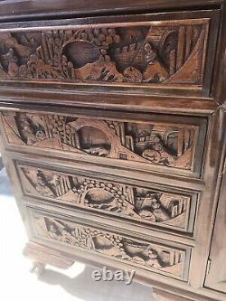 A Large And Impressive Chinese Carved Mahogany Sideboard