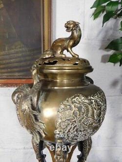 A Large Antique Oriental Chinese Incense Burner On Stand