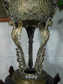 A Large Antique Oriental Chinese Incense Burner On Stand