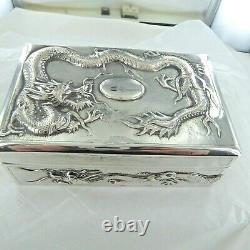 A Large, Antique Sterling Silver, Chinese Hinged Trinket Box