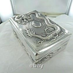 A Large, Antique Sterling Silver, Chinese Hinged Trinket Box