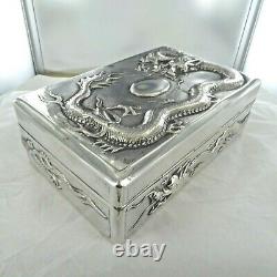 A Large, Antique Sterling Silver, Chinese Hinged Trinket Box