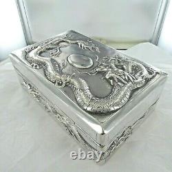 A Large, Antique Sterling Silver, Chinese Hinged Trinket Box